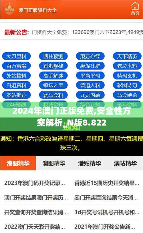 2024年澳门正版免费,安全性方案解析_N版8.822