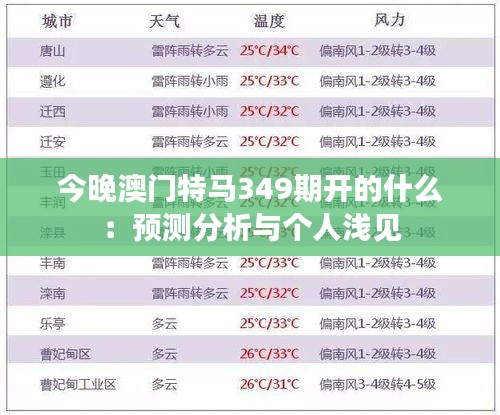 今晚澳门特马349期开的什么：预测分析与个人浅见