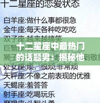 十二星座中最热门的话题男：揭秘他们的魅力与特质