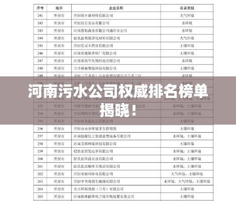 河南污水公司权威排名榜单揭晓！