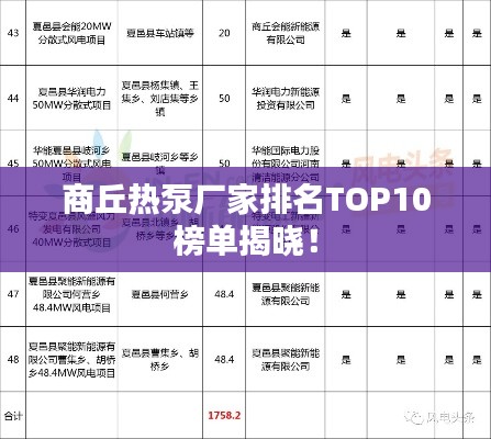 商丘热泵厂家排名TOP10榜单揭晓！