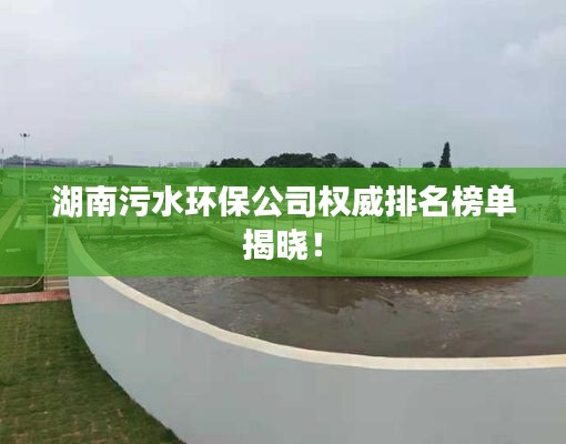湖南污水环保公司权威排名榜单揭晓!