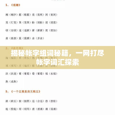 揭秘帐字组词秘籍，一网打尽帐字词汇探索